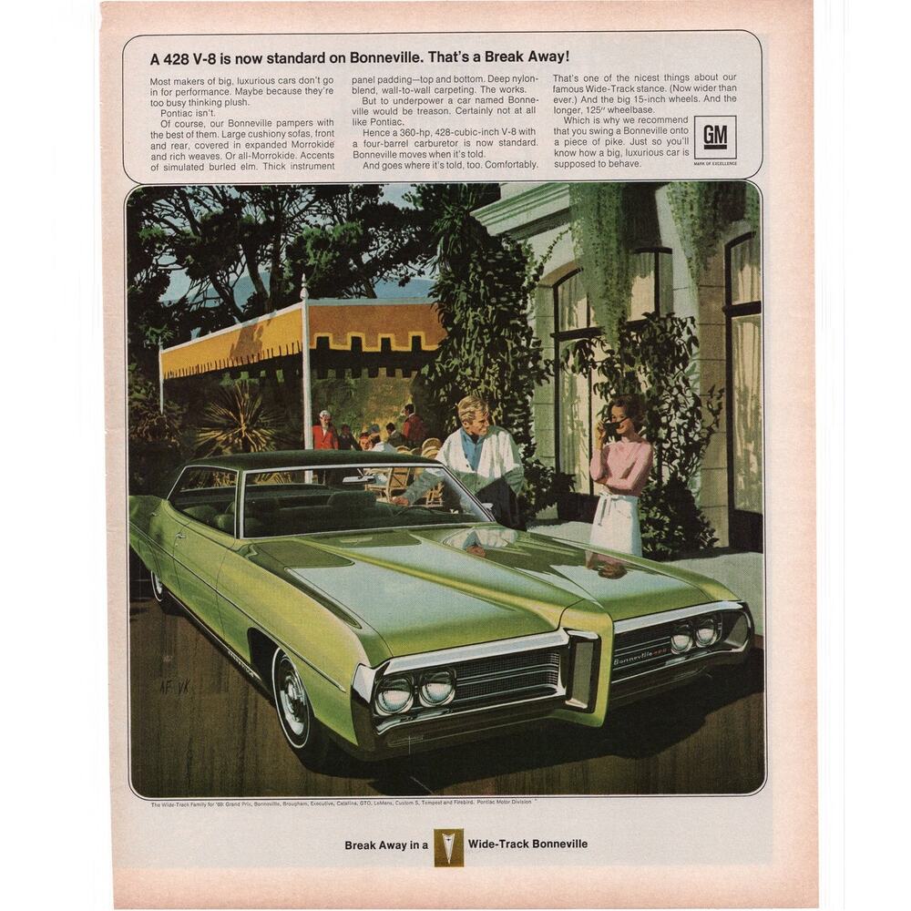 Pontiac Bonneville Car Magazine Advertisement 1969 Vintage Automobilia 428 V-8